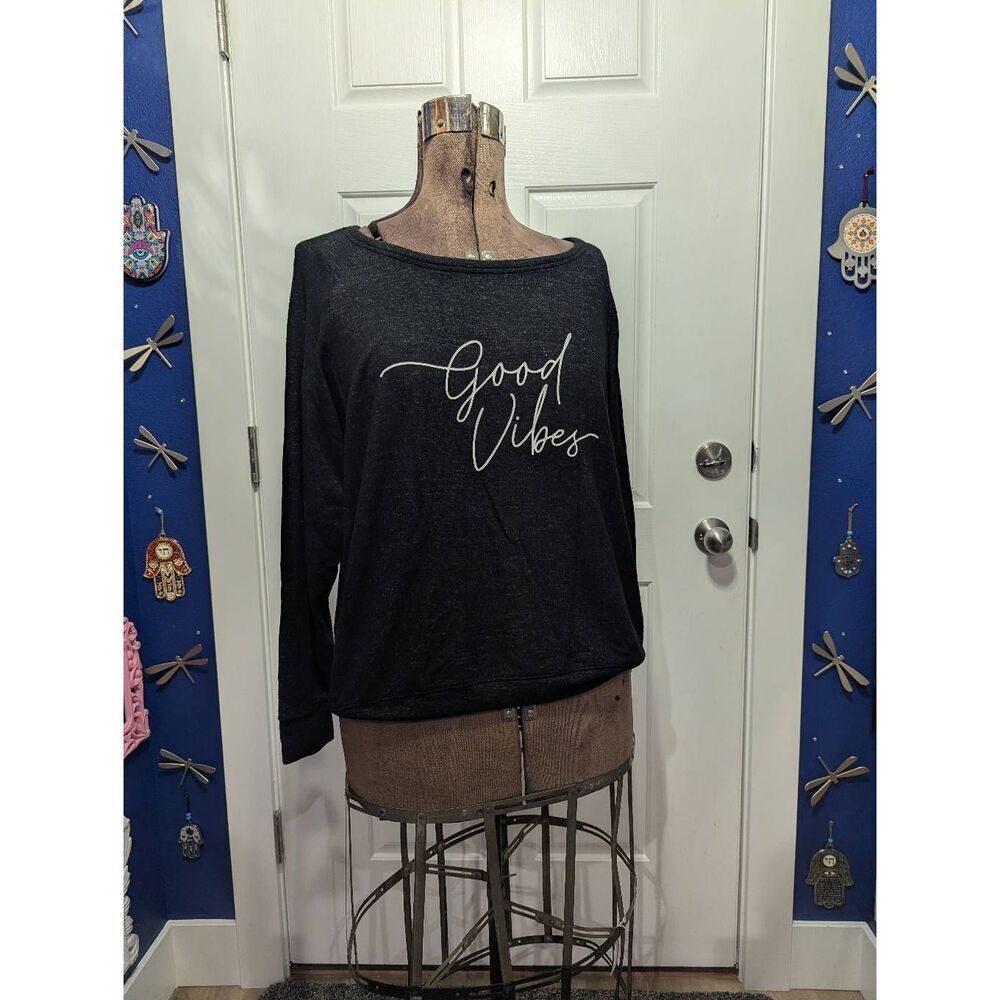 Good Vibes SUPER Soft Heathered Black Sweatshirt NWT